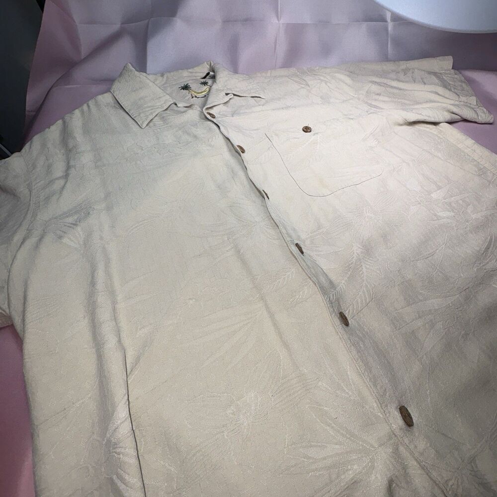 Banana Cabana Silk Aloha Hawaiian Shirt Mens XL Textured Dadcore Resort Wear